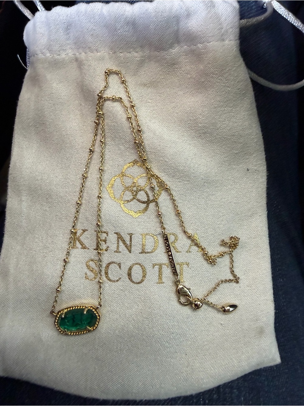 Kendra Scott Gold-Plated Necklace with Emerald-Green Stone